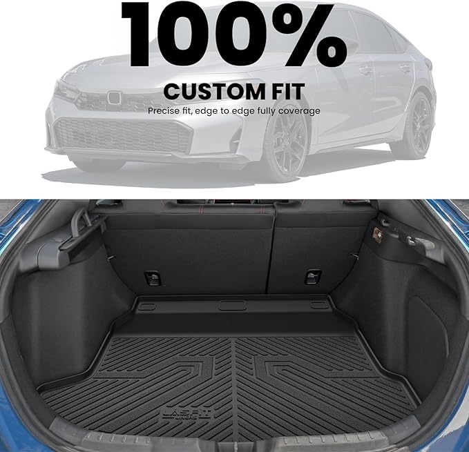 LASFIT Trunk Mat for Honda Civic Hatchback 2022-2026 & Civic Hatchback Hybrid 2025-2026, All Weather TPE Custom Fit Trunk Liner Cargo Mat Cargo Liner with Subwoofer, Black