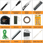 AUTODECO 98 PCS Roadside Car Emergency Assistance Kit with Portable Air Compressor Jumper Cables Safety Hammer All in One Pli