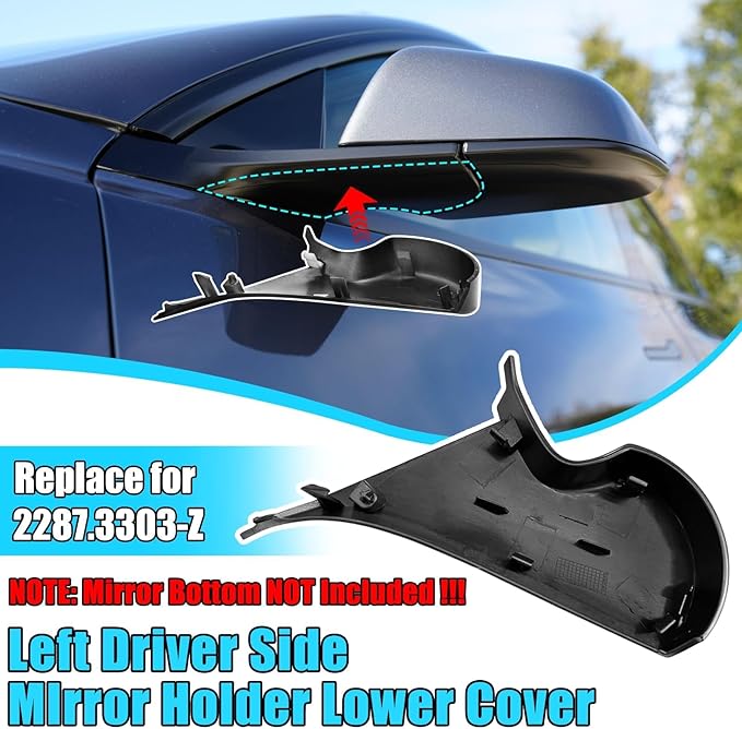 Jaronx Compatible with Tesla Model 3 Mirror Holder Lower Cover 2017-2025, Left Driver Side Rearview Mirror Bracket Bottom Base Cover Replacement for Tesla Model 3 Accessories 2287.3303-Z