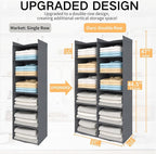ALLTIDYUP Space-Saving Hanging Closet Storage Organizer – Dual-Row Foldable Shelves with 3 Hooks, 6-Tier Wardrobe Organizer f