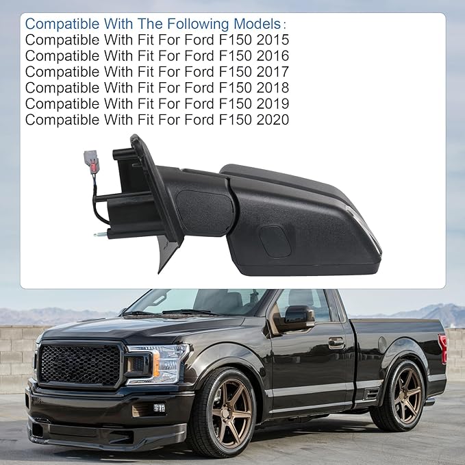 JDMSPEED Left Drive Side View Mirror Power Heated LED Signal Textured Black Left LH Compatible with 2015-2020 Ford F150 FL3Z-