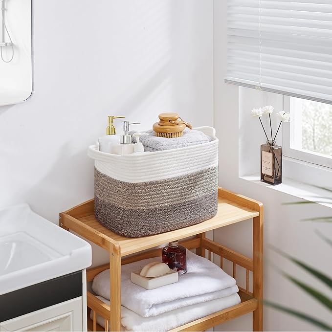 OIASKET Storage Baskets for Organizing, Woven Baskets for Shelves, Rectangle Decorative Organizer for Storage Clothes, Toy, B