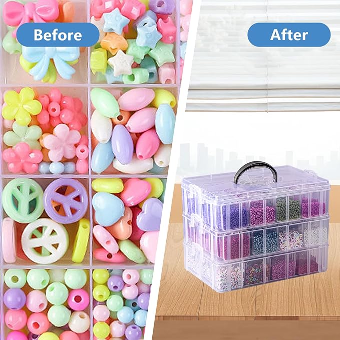 VTG Bead Organizer Box, 84 Pcs Small Organizers, 3-Tier Bead Storage Containers Portable Organizer and Storage Box Stackable 