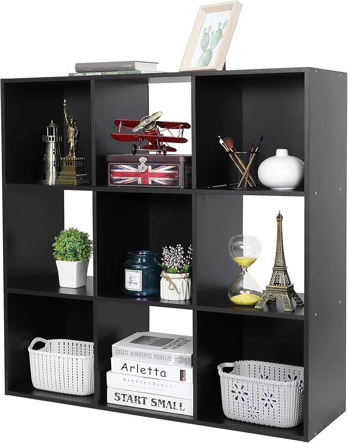 SUPER DEAL 9 Cube Open Shelf Bookcase 3 Tier Bookshelf Wood Cabinet Storage Organizer Display Shelves with 5 Removable Back P