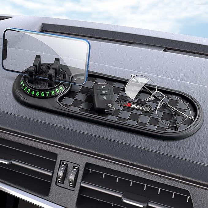 Multifunction Car Anti-Slip Mat, 3-in-1 Rotating Dashboard Mat, Large Storage Pad, Anti-Slip Phone Holder, 360° Rotating Moun