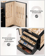 Homde Synthetic Leather Huge Jewelry Box Mirrored Watch Organizer Necklace Ring Earring Storage Lockable Gift Case (Black + G