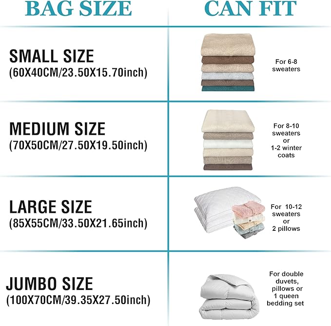 Roomimaster Vacuum Storage Bags, Vacuum Seal Space Saver Bags for Clothing, Travel Lugggage, Carry-on, Blankets, Pillow, Comf