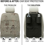 Premium Seat Back Organizer & Kick Mat Protector with Large Water Bottle Holders - Cordura Nylon Auto Storage - Laptop Pocket & Sag-Free Adjustable Fit