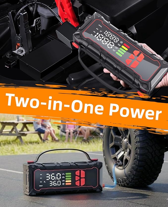 5000A Car Battery Jump Starter with Air Compressor 160PSI, Jumper Starter Portable for 7.0L Gas/6.0L Diesel, Jump Box for Car Battery with Tire Inflator & Power Bank& Jumper Cables, Emergency Kit