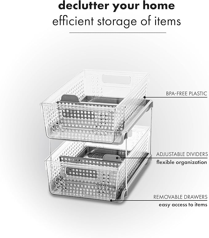 madesmart 2 Tier Organizer, Under Cabinet Storage with Pull Out Sliding Drawers, for Cleaning Supplies, Undersink, Sponges, B