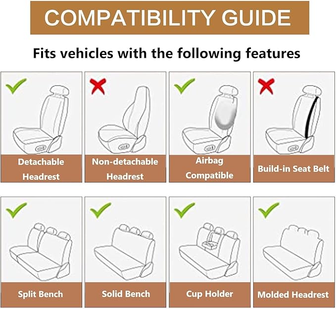 Leather Car Seat Covers Full Set, Waterproof Faux Leather Seat Covers for Cars, Non-Slip Car Interior Covers Universal Fit fo