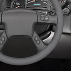 MEWANT Hand Stitched Steering Wheel Cover for Chevy Silverado 1500 2003-2006 DIY Gray Faux Leather Steering Wheel Wrap