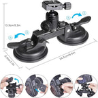 Professional Heavy Duty (20 lbs Load) DSLR Mirorrless Camera Suction Cup Car Mount Camcorder Vehicle Holder w/ 360°Panorama Ball Head + Quick Release Plate Compatible with Nikon Canon Sony RED BM