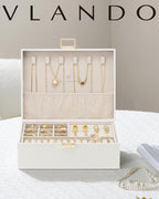 VLANDO Jewelry Box for Women, Gift for Women Girls,2 Layer Jewelry Box,Large Jewelry Organizer for Women Removable Jewelery T