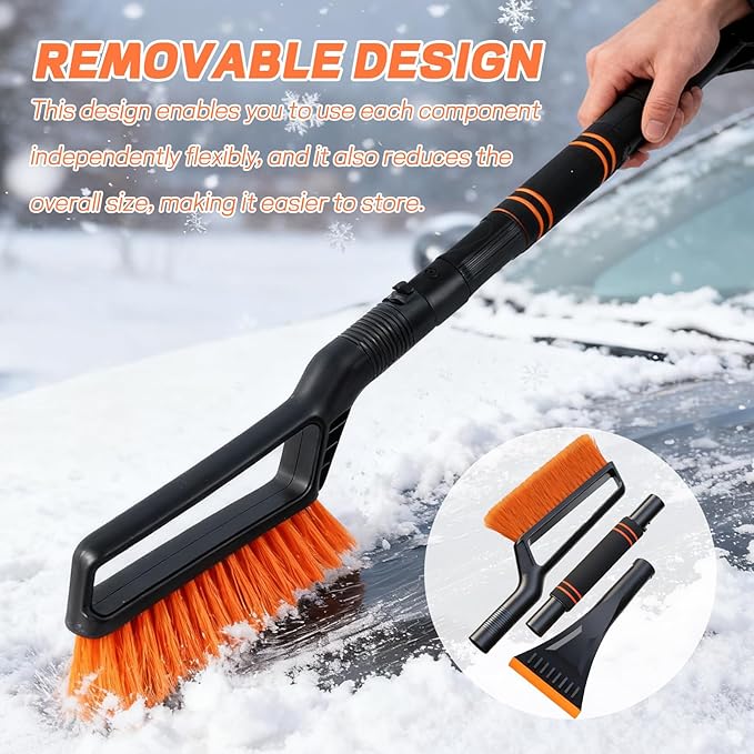 Hovom Snow Brush & Ice Scraper, 27"–32" Extendable Ice Scrapers for Car Windshield Window, Detachable Vehicle Snow Removal Tool with Foam Grip for Cars Trucks SUVs, Winter Car Accessories