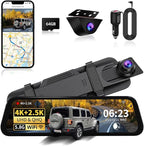 Mirror Dual Dash Camera with Voice Control,4K+2.5K Rear View Mirror Camera with 5.8GHz WiFi and APP Control, WDR Night Vision