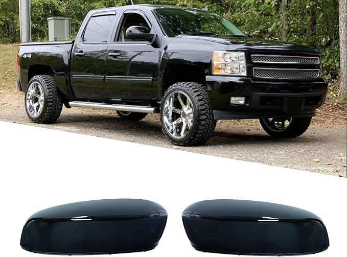 Pair Gloss Black Mirror Caps Cover Compatible with GMC Chevrolet Silverado Sierra 1500 2500 HD 3500 HD Avalanche Tahoe 2007-2013 Pick up Replacement for 25788157 25788156