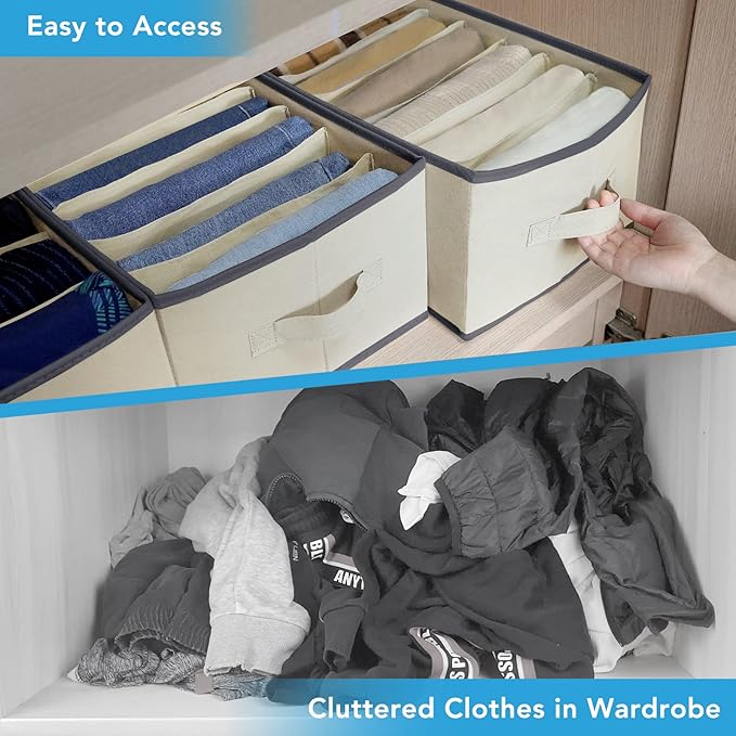 3 Pcs Large Size Wardrobe Clothes Organizers 6 Grids for Pants, Jeans, Sweater, T-shirt, Thin Coat, Dress Stackable Closet Dr