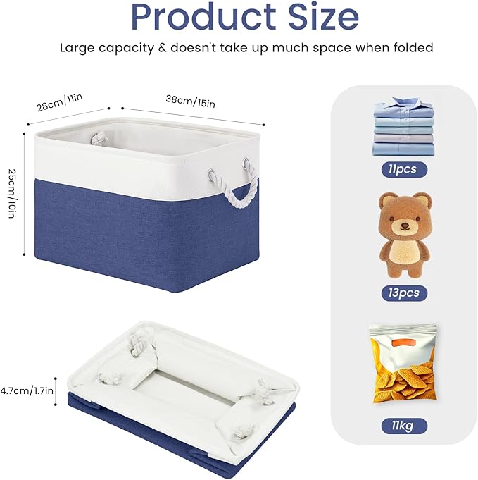 Large Storage Baskets- 15x11x10 inch Storage Bins for Shelves and Closet Organizing, Foldable Fabric Bin for Home Organizatio