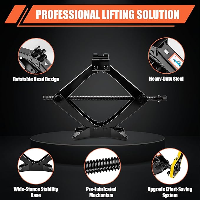 3 Ton (6610 Lbs) Car Jack, Universal Heavy Duty Scissor Jack, Professional Spare Tire Changing Kit with Lug Wrench, Portable 