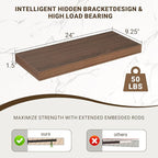 24 Inch Floating Shelves, 24"x9.25"x1.5" Inch Deep Floating Shelves for Wall, Wooden Shelves for Bathroom, Bedroom, Living Ro