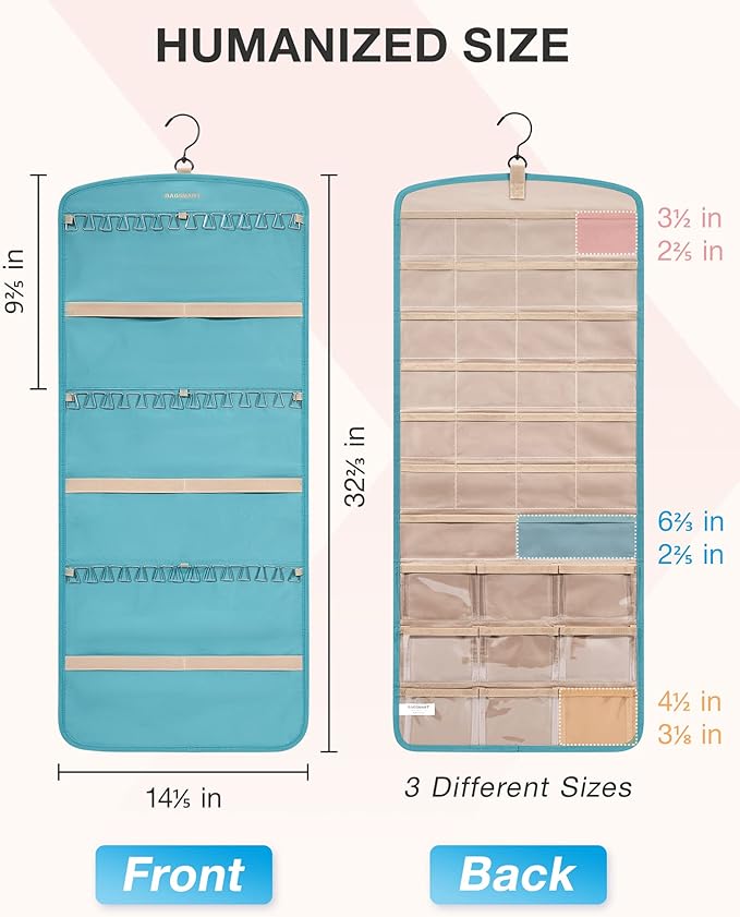 BAGSMART Hanging Jewelry Organizer, Necklace Holder Anti-tangle Earrings Rings Hanger with 20 Jewelry Bags Travel Storage Rol