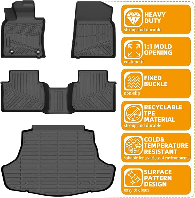 Floor Mats for Toyota Camry 2018 2019 2020 2021 2022 2023 2024(FWD ONLY), (Non Hybrid & AWD) 2022 Camry Floor Mats, 1st & 2nd Row & Cargo Liner, TPE Anti-Slip Waterproof Car Accessories