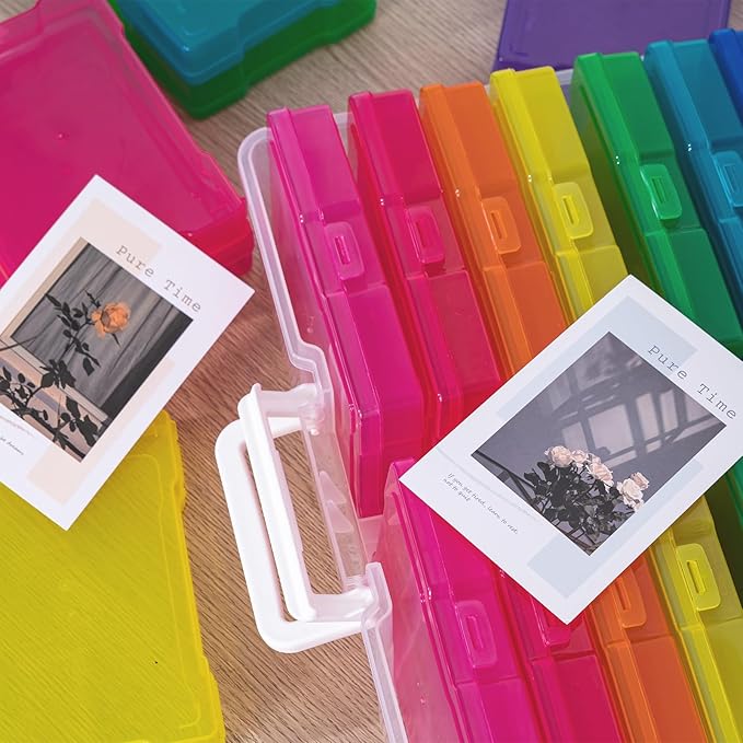 novelinks Transparent 4" x 6" Photo Cases and Clear Craft Keeper with Handle, 16 Inner Photo Organizers & Photo Storage Box, 