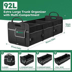 Heavy-Duty Trunk Organizer & Multi-Compartment Storage Box for SUV/Sedan/Minivan,600D Waterproof Oxford,2 Securing Hooks &