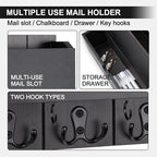 Mail and Key Holder Wall Mount with Storage Drawer – Modern Wooden Mail Organizer for Wall Entryway, 7 Key Hooks & Chalkboard