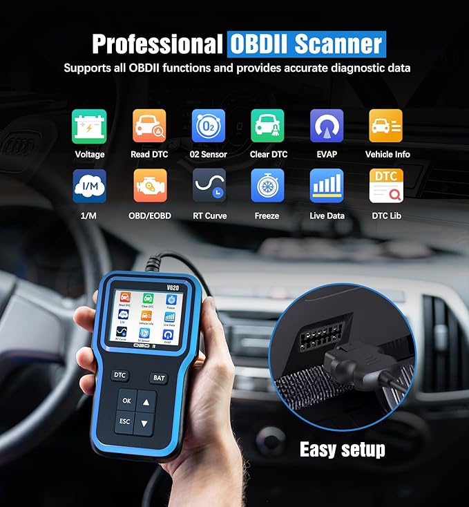 OBD2 Scanner with Upgrade Battery Tester - Diagnostic Tool for Cars that Check Engine Light & Emissions Readiness Read and