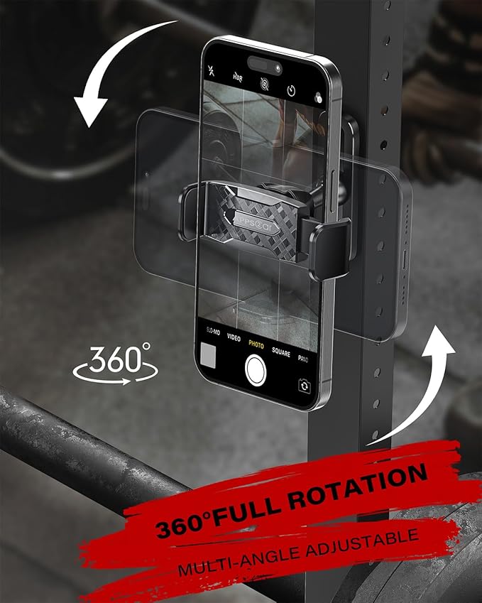 APPS2Car [2 Pack] Gym Magnetic Phone Holder, 360 Adjustable, Compatible with 4.7-6.5" Smartphones, Alloy Base and Joint, Black