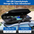 Garvee Heavy Duty Hard Shell Roof Top Cargo Carrier - 70(L) x31(W) x15(H) Waterproof Lockable Storage Box Capacity 165 Lbs 17.7 Cu Ft - Tool-Free Install- Fits SUV, Truck, Van