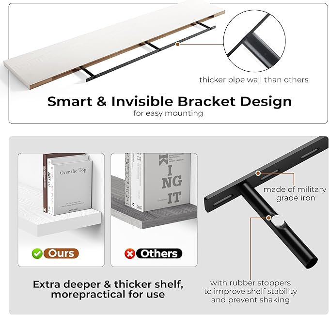 Fun Memories 66 Inch Fireplace Mantel Shelf with Invisible Bracket, 8 Inch Deep Floating Shelf for Living Room, Kitchen, Farm