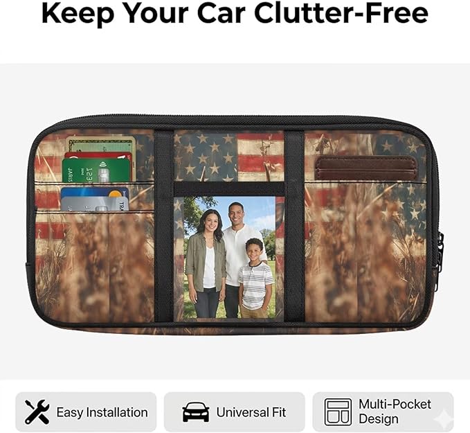 Deer Print Car Sun Visor Organizer 11.81 x 5.9 Inch Car Storage Pouch Holder Multi-Pocket Auto Interior Accessories Pocket Organizer for Card Pen Phone
