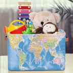 Globe World Map Storage Basket Collapsible Cloth Storage Cube Basket Bins Organizer with Handles Rectangular Large Toys Shelf