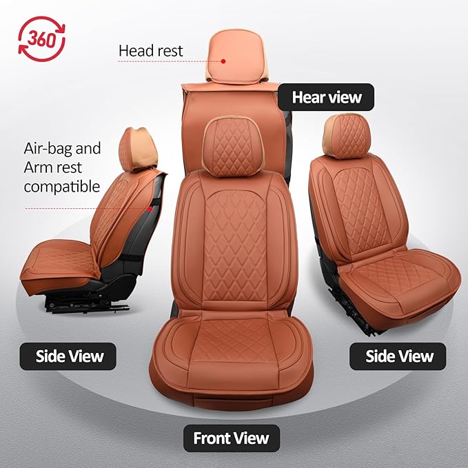 MIROZO Front Seat Covers Brown,Car Seat Covers Faux Leather Automotive Seat Covers Car Seat Protector Vehicle Cushion Cover f