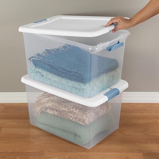 Sterilite 30-Pack Latching Box, Under Bed Storage Bins with Lids, Clear Plastic, 64 Quart - Heavy-Duty Organizing Containers 