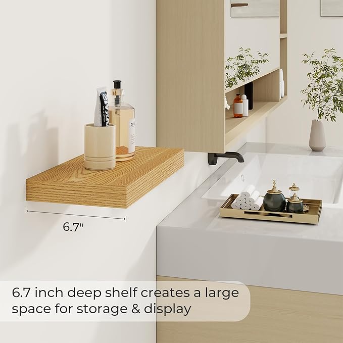 Dreamland 16 Inches Floating Shelves for Wall,6.7 Inch Deep Floating Shelves Set of 2, Large Display & Storage Shelf, Wall Sh