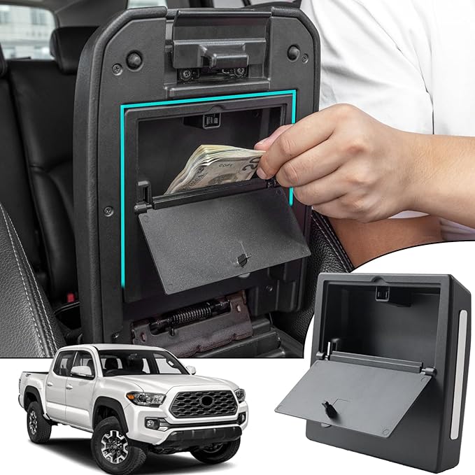 JDMCAR One-Touch Hidden Storage Box Compatible with 2016-2023 Toyota Tacoma Accessories Center Console Organizer Armrest Secret Compartment