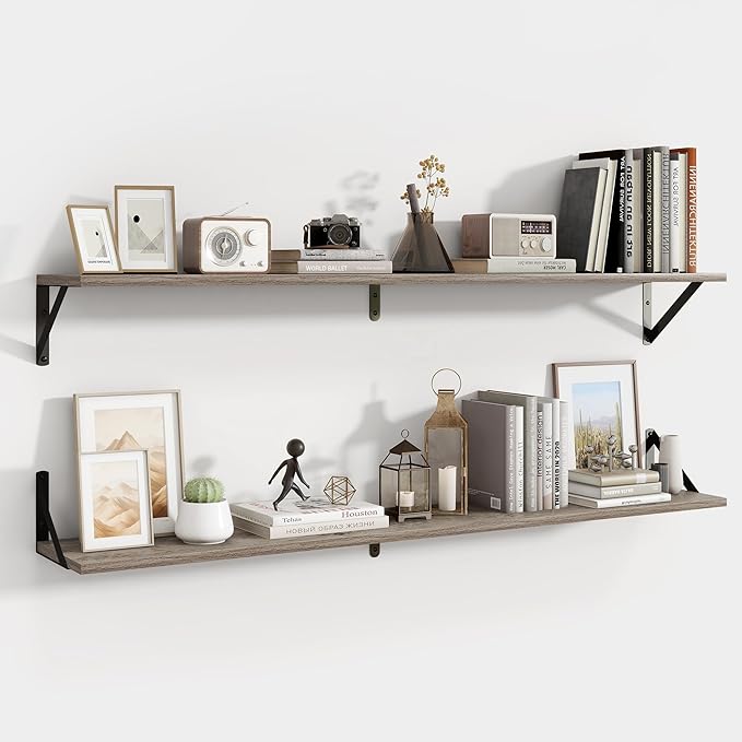 Axeman 48 Inch Floating Shelves | 8 Inch Deep Grey Wall Shelves Set of 2 | 47.3" W x 8" D Rustic Grey Wood Shelves for Bathro