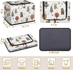 Wolf Bear Hedgehog Storage Baskets - Cute Animal Plants Bin Collapsible Organizer Cube with Zipper Lid, Mushroom Leaves Tree 