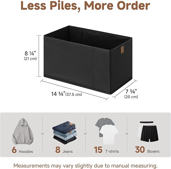 StorageWorks Fabric Storage Bins, Narrow Baskets for Storage, Small Baskets for Organizing with PU Handle, Suitable for Cloth