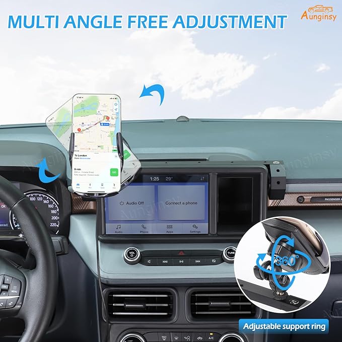 Aunginsy Dashboard Phone Mount Compatible with Ford Maverick 2022-2024, 8-inch Navigation Screen Upper Panel Fixed Clip 360° Rotation Mobile Phone Bracket for Most Cell Smartphone Holder Accessories