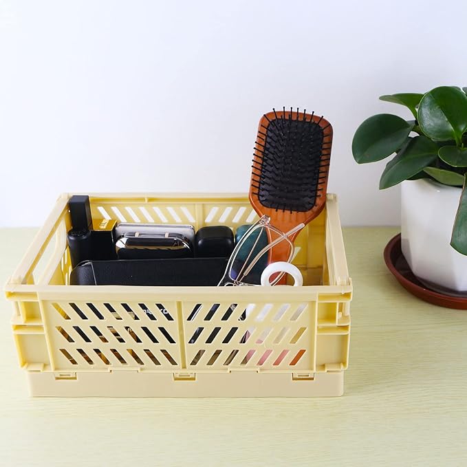 Tixill 2-Pack Mini Foldable Plastic Baskets for Organizing and Storage, Collapsible Storage Crate for Home Kitchen Bedroom Ba