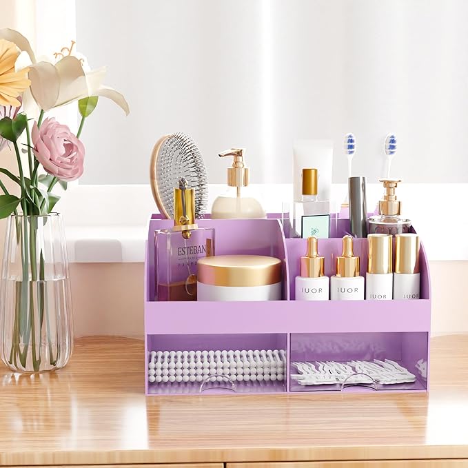Makeup Organizer with Drawers, Cosmetic Storage for Dresser Vanity and Bathroom Countertop, Beauty Holder for Lipstick Brush,