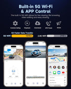 COOLCRAZY Dash Cam Front Rear - 4K+1080P Full HD Dashcam Free 64GB Card, with 5G WiFi GPS, Dual Dash Camera for Cars with 3" 