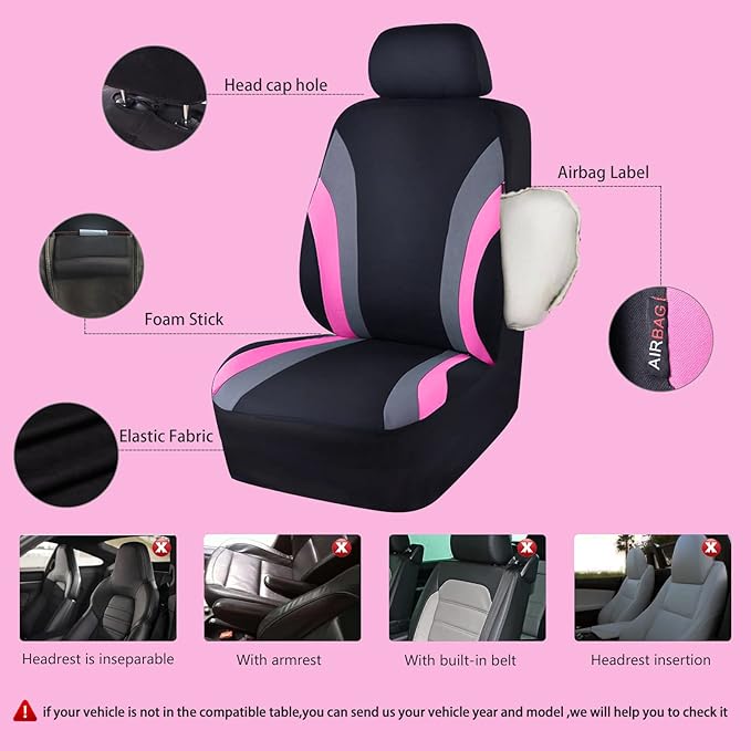 CAR PASS Line Rider Sporty Cloth 11PCS Universal Fit Car Seat Cover -100% Breathable with 5mm Composite Sponge Inside,Airbag 