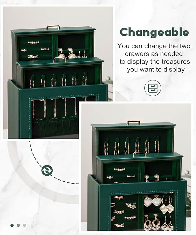 Homde Jewelry Organizer Girls Women Jewelry Box for Necklaces Rings Earrings Gift Bracelets Storage Case (Forest Green + Gold
