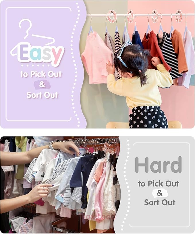 VIS'V Baby Hangers, 11 Inch Velvet Kids Hangers with 6 Pcs Clothes Size Dividers, Infant Toddler Nursery Closet Organization,